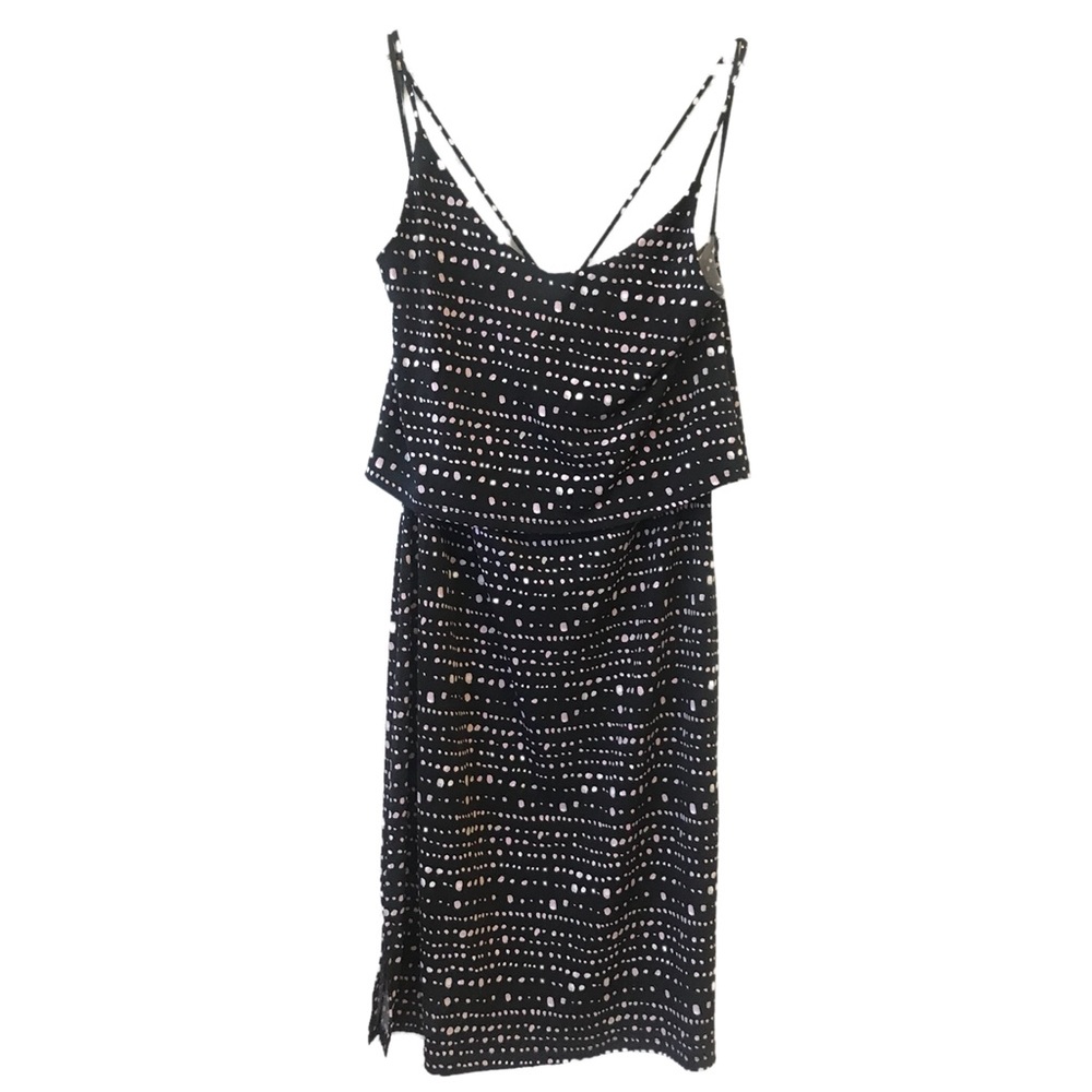 Banana Republic‎ Black Pink Dotted Popover Midi Dress XL Sleeveless Strappy Back